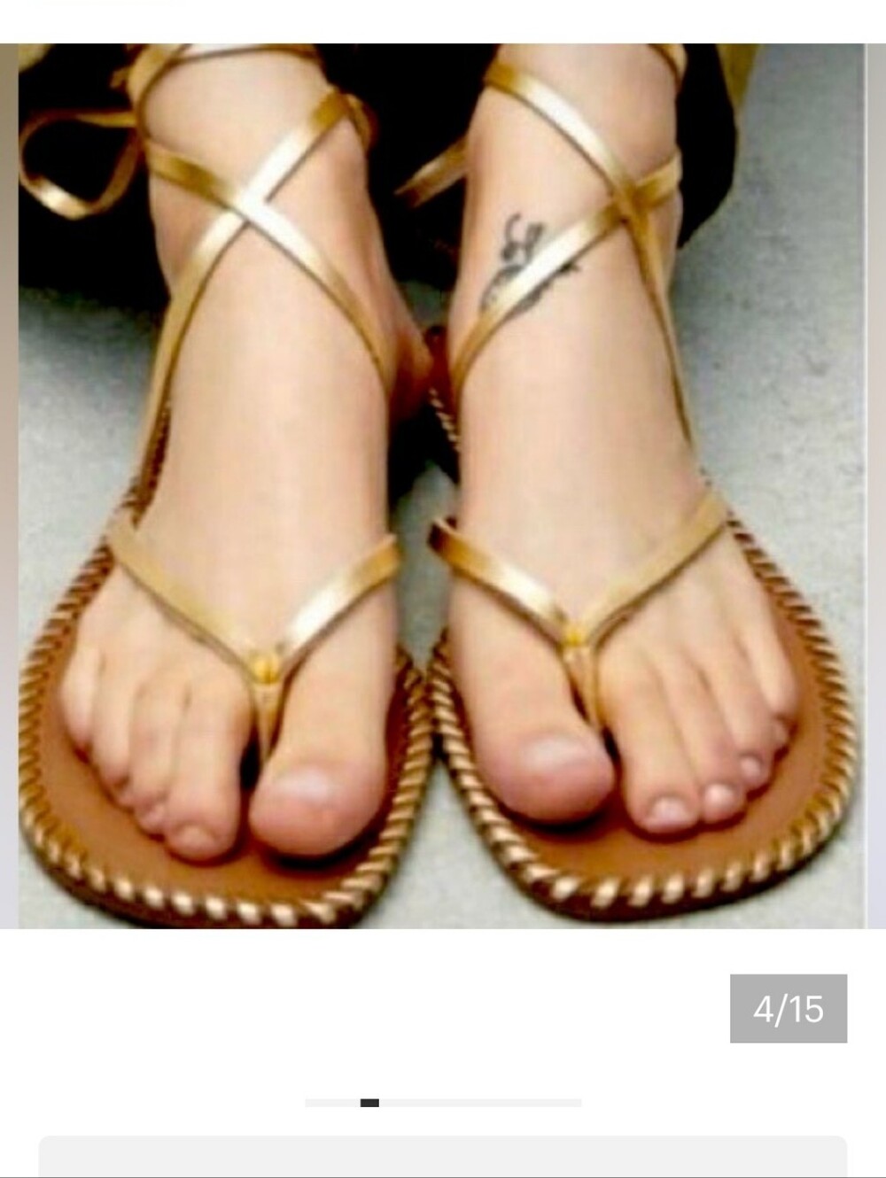 Zara Leather Gold Leather Lace-Up Sandals - Picture 3 of 7